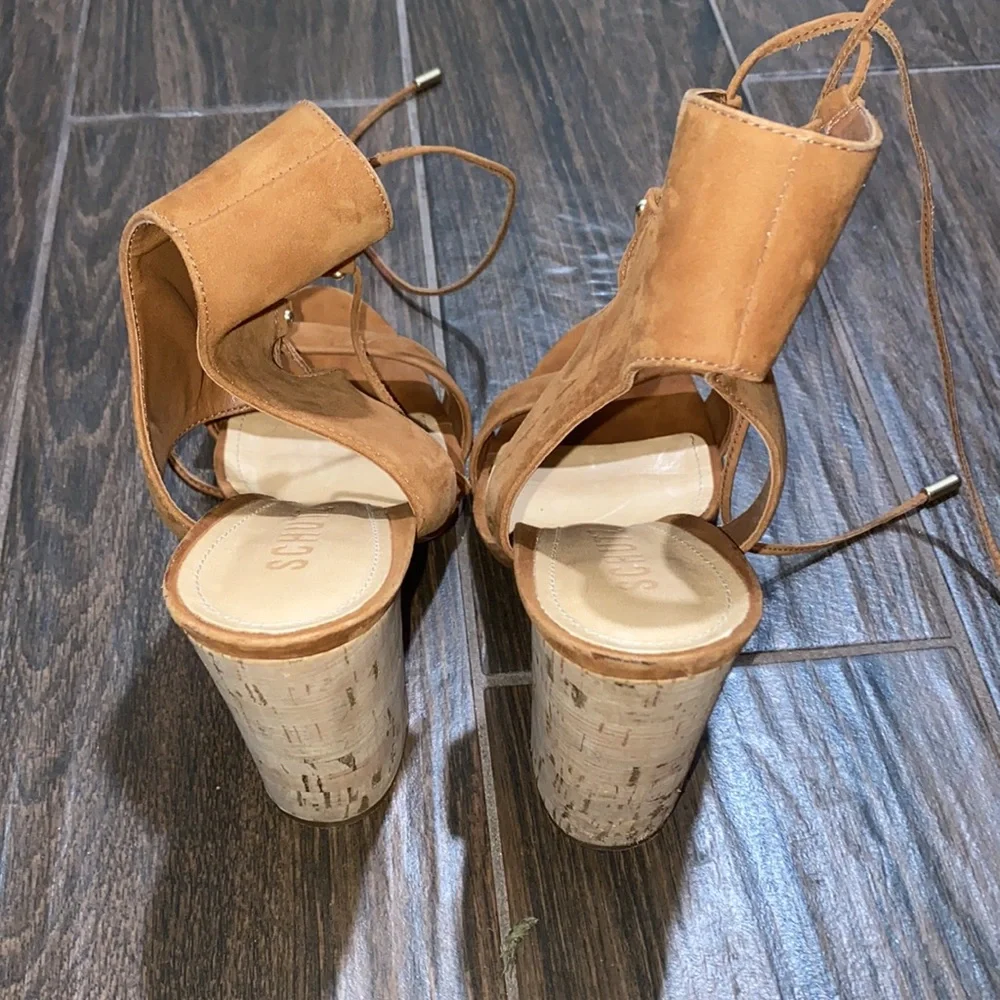 COPY - Schutz cognac camel lace up cork heels